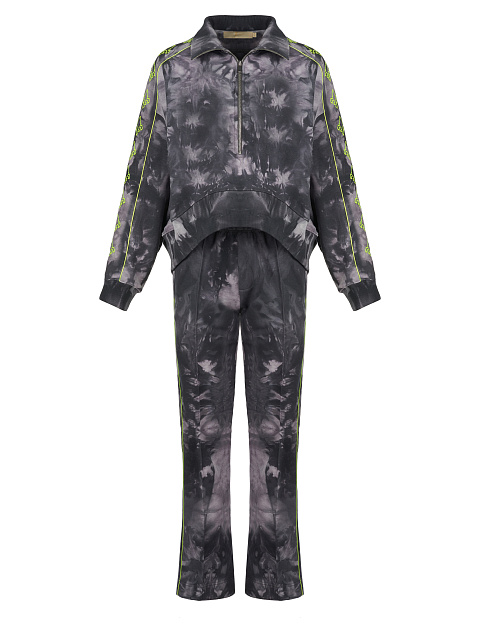 Grey Tie-dye & Neon Green Lily Embroidered Jersey Suit, 1 Grey Tie-dye & Neon Green Lily Embroidered Jersey Suit, 1