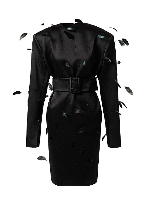 Black feather mini dress, 1