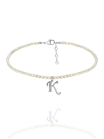 Pearls, Cubic Zirkonia & Silver "K" Letter Choker, 1