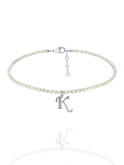 Pearls, Cubic Zirkonia & Silver "K" Letter Choker, 1
