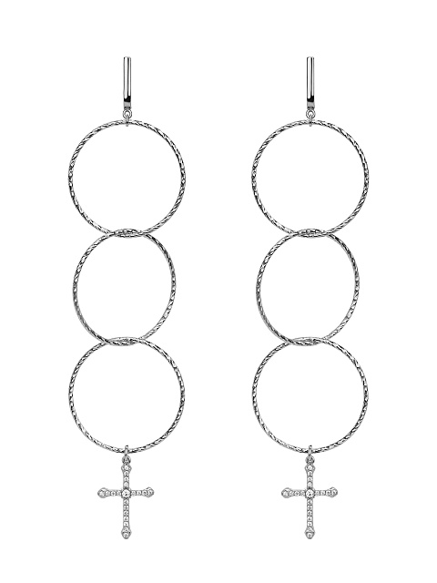Silver & Cubic Zirkonia 3 Hoops & Cross Earrings, 1 Silver & Cubic Zirkonia 3 Hoops & Cross Earrings, 1