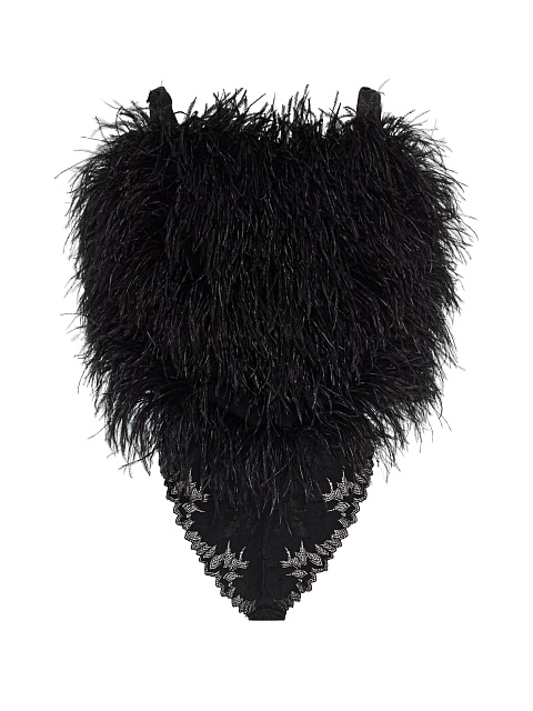 Black bodysuit with feathers, 1
