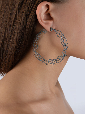 Blue Round Zircon & Black Gold Hoop Earrings, 2