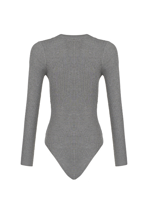 Grey Ribbed Cotton V-Neck Bodysuit, 2