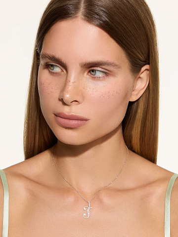 White Gold & Diamonds Letter "J" Necklace, 2