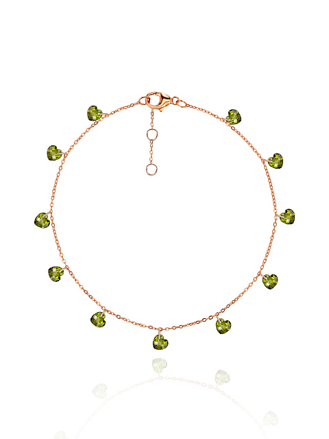 Rose Silver & Heart Shaped Cubic Zirkonia Anklet, 1