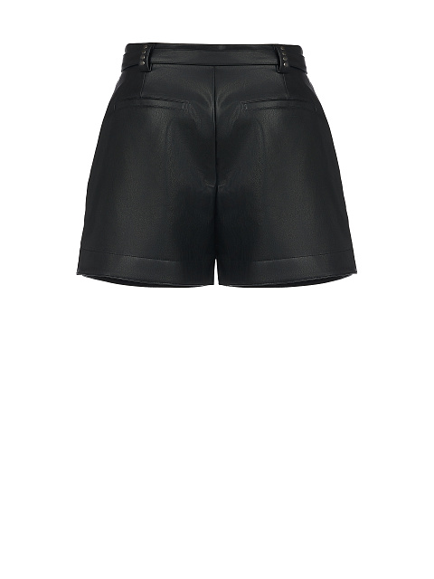Black Faux Leather Belted Shorts, 5