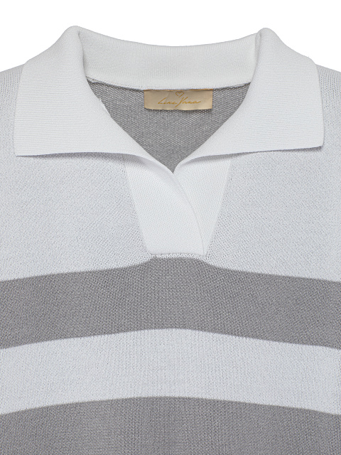 White & Grey Striped Cotton Pullover, 3