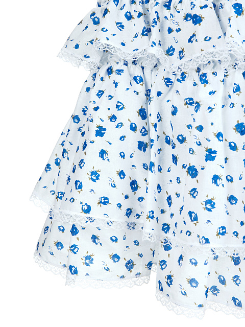 Flower Printed White Cotton Lace Trimmed Skirt, 3