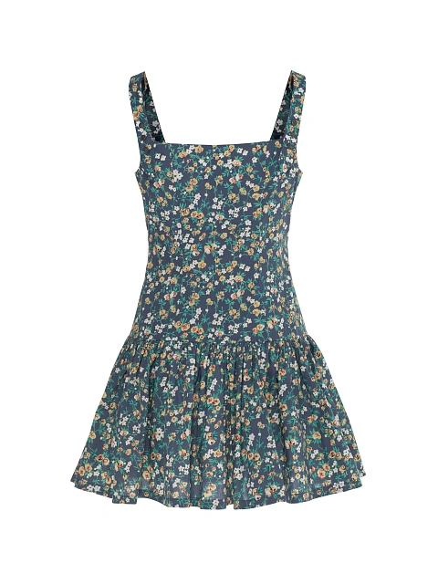 Blue cotton mini dress with floral print, 2