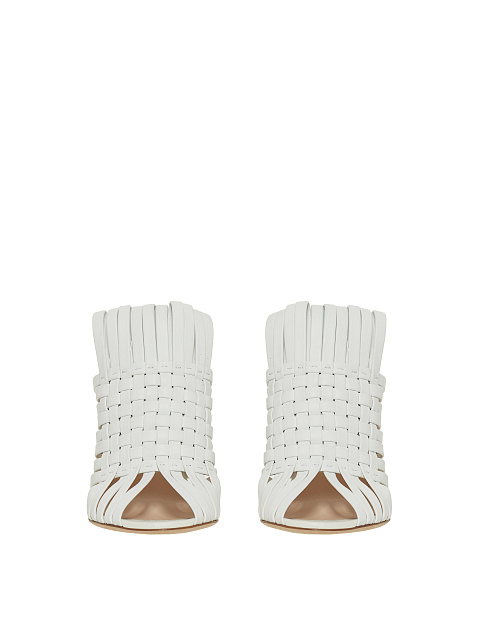 White Woven Leather Heeled Mules, 2