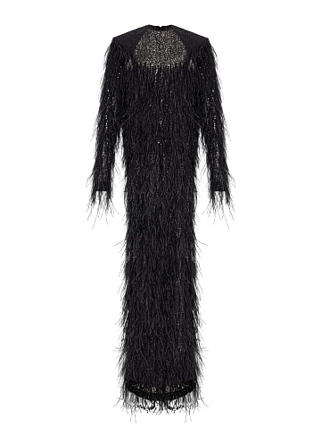Maxi dress with ostrich feathers, 1