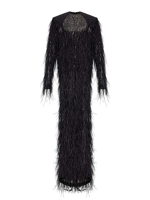 Maxi dress with ostrich feathers, 1