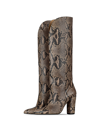 Python Leather Heeled Tall Boots, 1