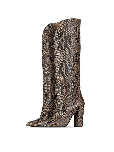 Python Leather Heeled Tall Boots, 1