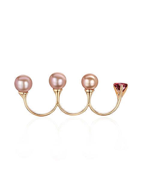 Rose gold ring with tourmaline and pearls, 5