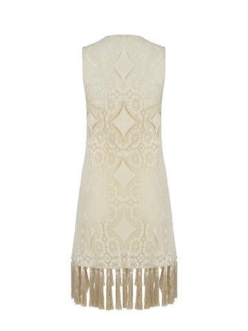 Beige Lace Cotton Mini Dress, 2