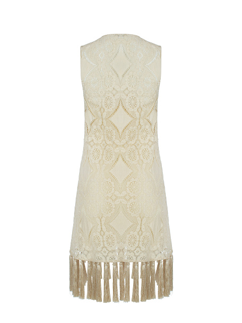 Beige Lace Cotton Mini Dress, 2