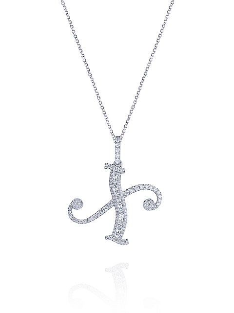 White Gold & Diamonds Letter "X" Necklace, 1