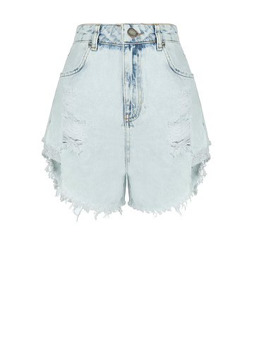 Light Blue Distressed Mini Shorts, 1