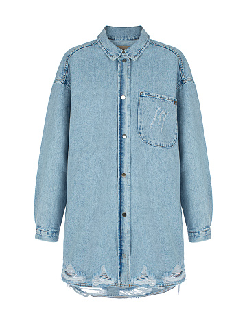 Light Blue Ripped Denim Shirt, 1