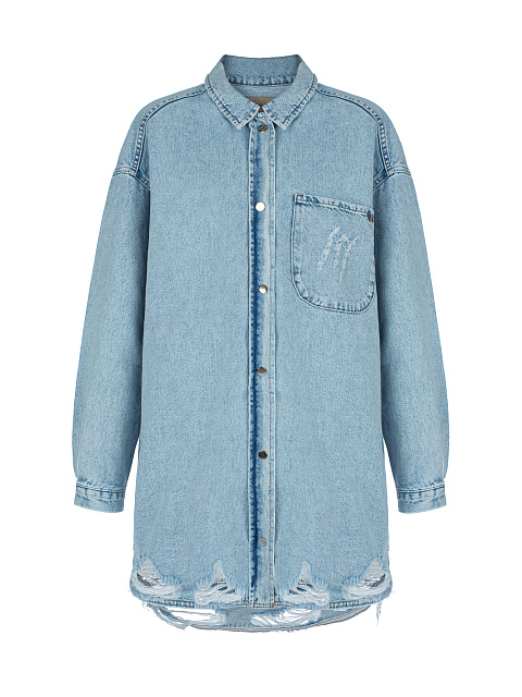 Light Blue Ripped Denim Shirt, 1