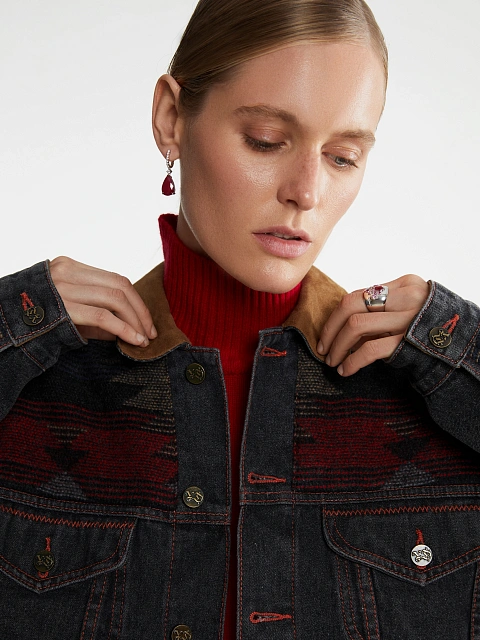 Grey Wool & Suede Trim Denim Jacket, 12