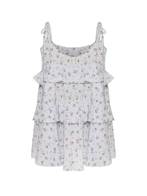 Light Blue Floral Print Cotton Mini Dress With Ruffles, 2