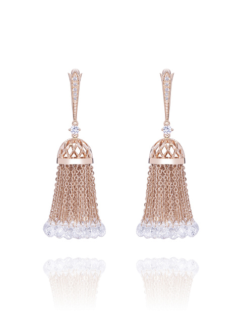 Briolette, Round Topaz & Round Sapphire & Rose Gold Tassel Earrings, 1