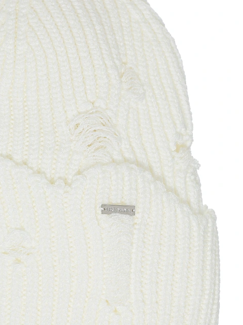 White Distressed Knitted Hat, 3