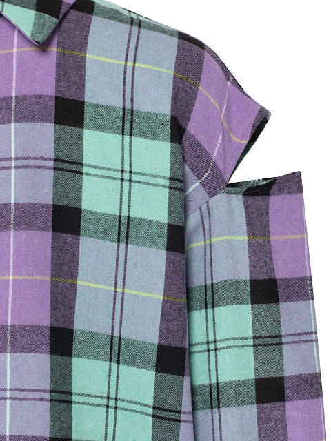 Purple & Mint Green Cut Out Check Shirt, 3
