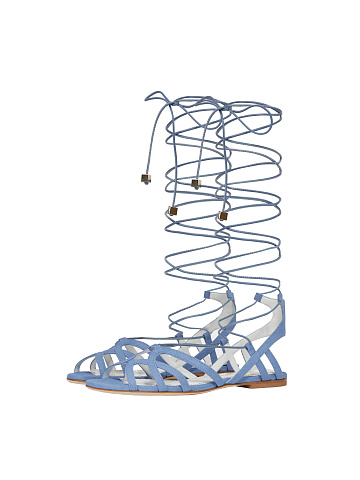 Light Blue Denim & Leather Lace Up Sandals, 1