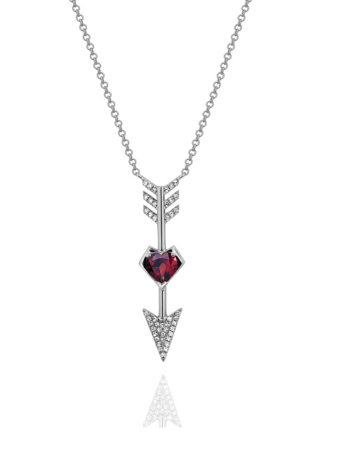 White gold necklace with pendant with diamonds and heart-shaped garnet, 1