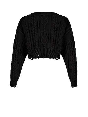 Cropped black cable knit sweater, 2