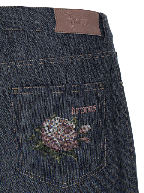 Blue Boyfriend Jeans With Embroidery On Pockets, 3