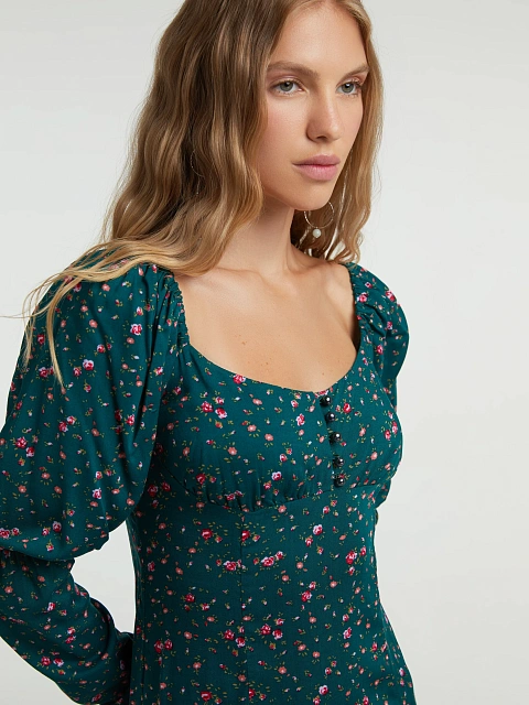 Green Floral Print Midi Dress, 6