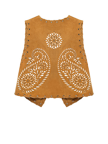 Brown Cut Out Suede Vest, 2
