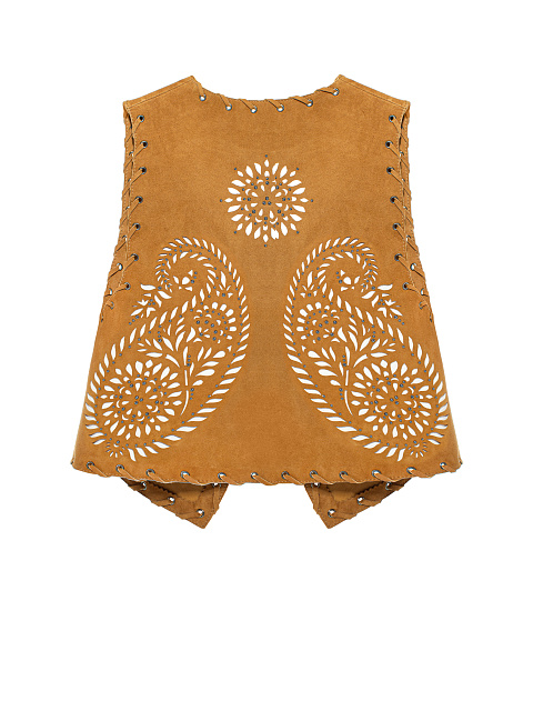 Brown Cut Out Suede Vest, 2