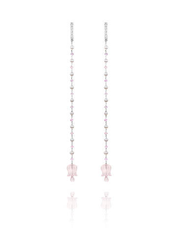 White Gold & Pink Quartz Long Earrings, 1