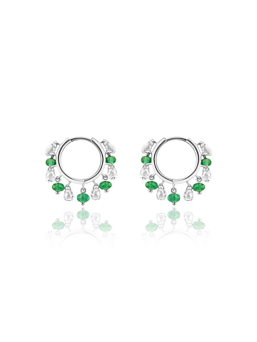 White gold hoops with emerald beads and diamonds, 1