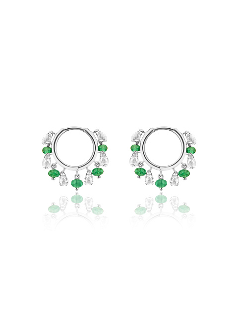 White gold hoops with emerald beads and diamonds, 1