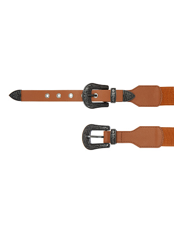 Light Brown Faux Leather Double Buckle Belt, 2