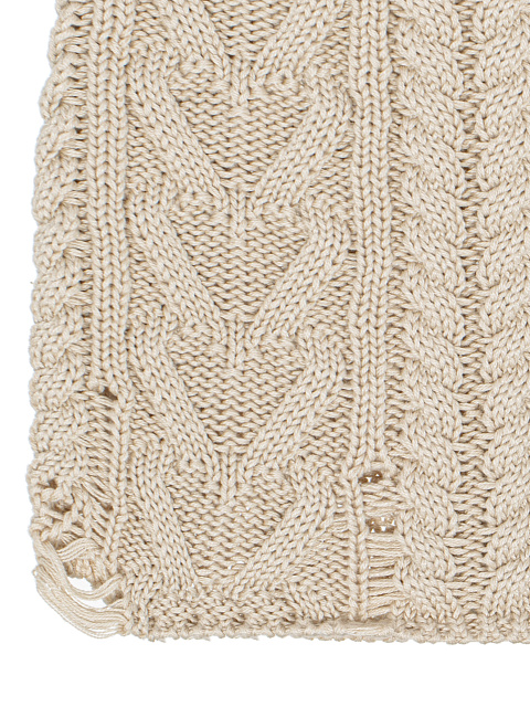 Light Beige Distressed Cotton Beanie, 2