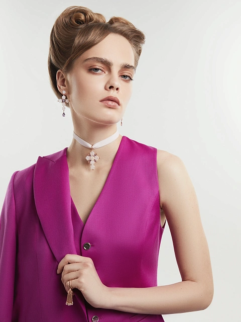 Rose Gold, Rose-cut Mother-of-Pearl & Amethyst Earrings, 3 Rose Gold, Rose-cut Mother-of-Pearl & Amethyst Earrings, 3