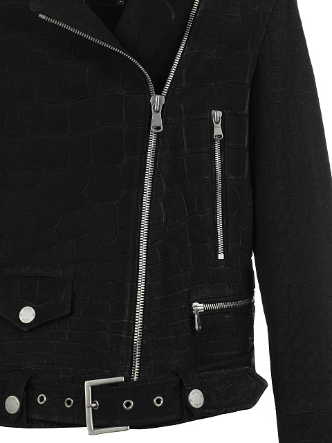Black Crocodile Leather Biker Jacket, 3