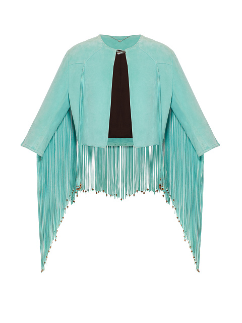 Turquiose Embroidered Fringed Suede Jacket, 1 Turquiose Embroidered Fringed Suede Jacket, 1