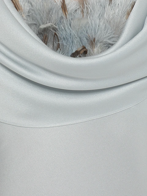 Grey Feathered & Draped Silk Maxi Dress, 7