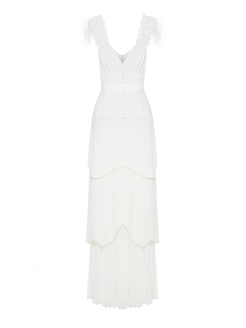 Chiffon maxi dress with feathers, 1