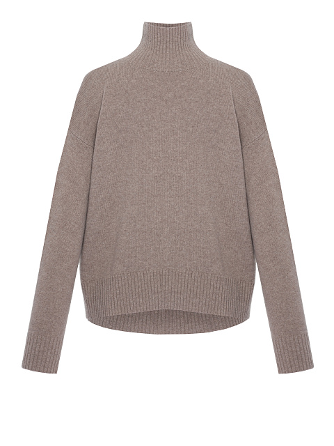 Beige Back Embroidery Cashmere Turtleneck Sweater, 1