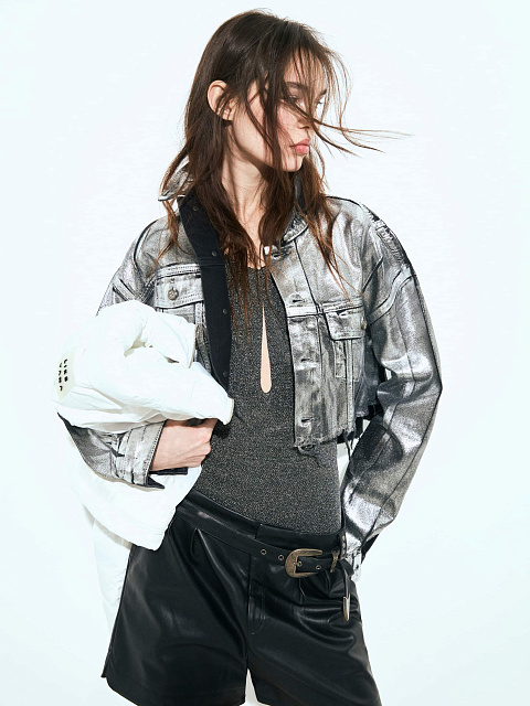 Silver Plated Black Denim Jacket, 3 Silver Plated Black Denim Jacket, 3